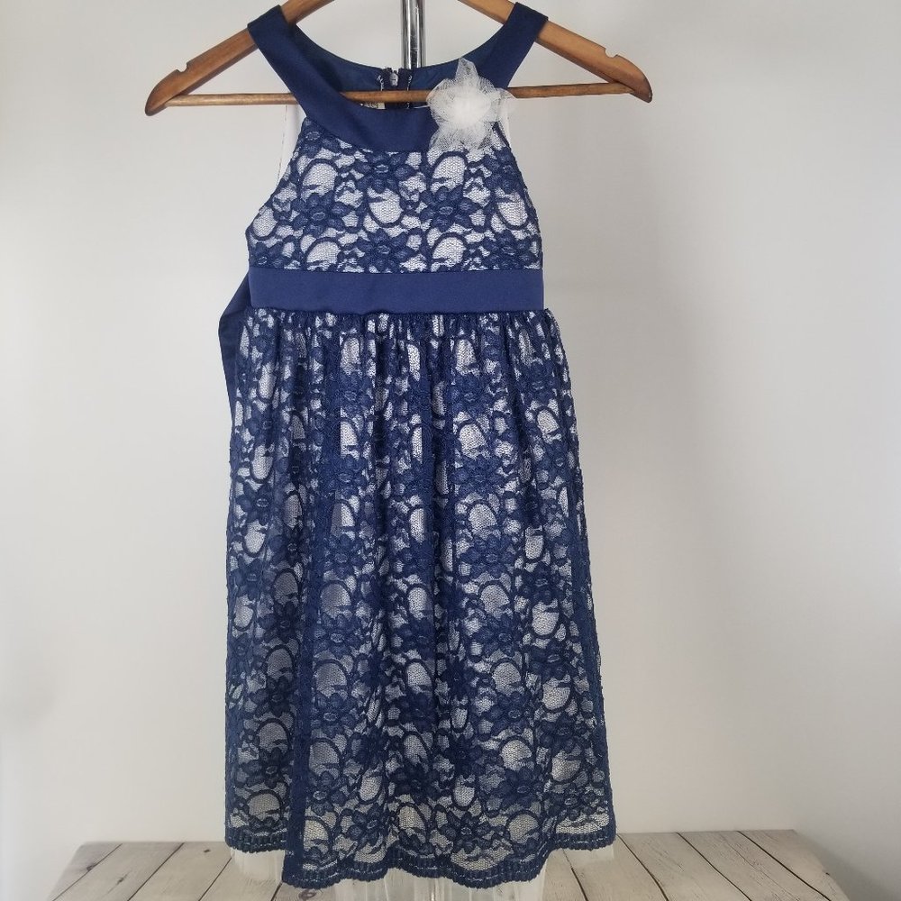 🌵 Bonnie Jean Floral Lace Blue White Dress